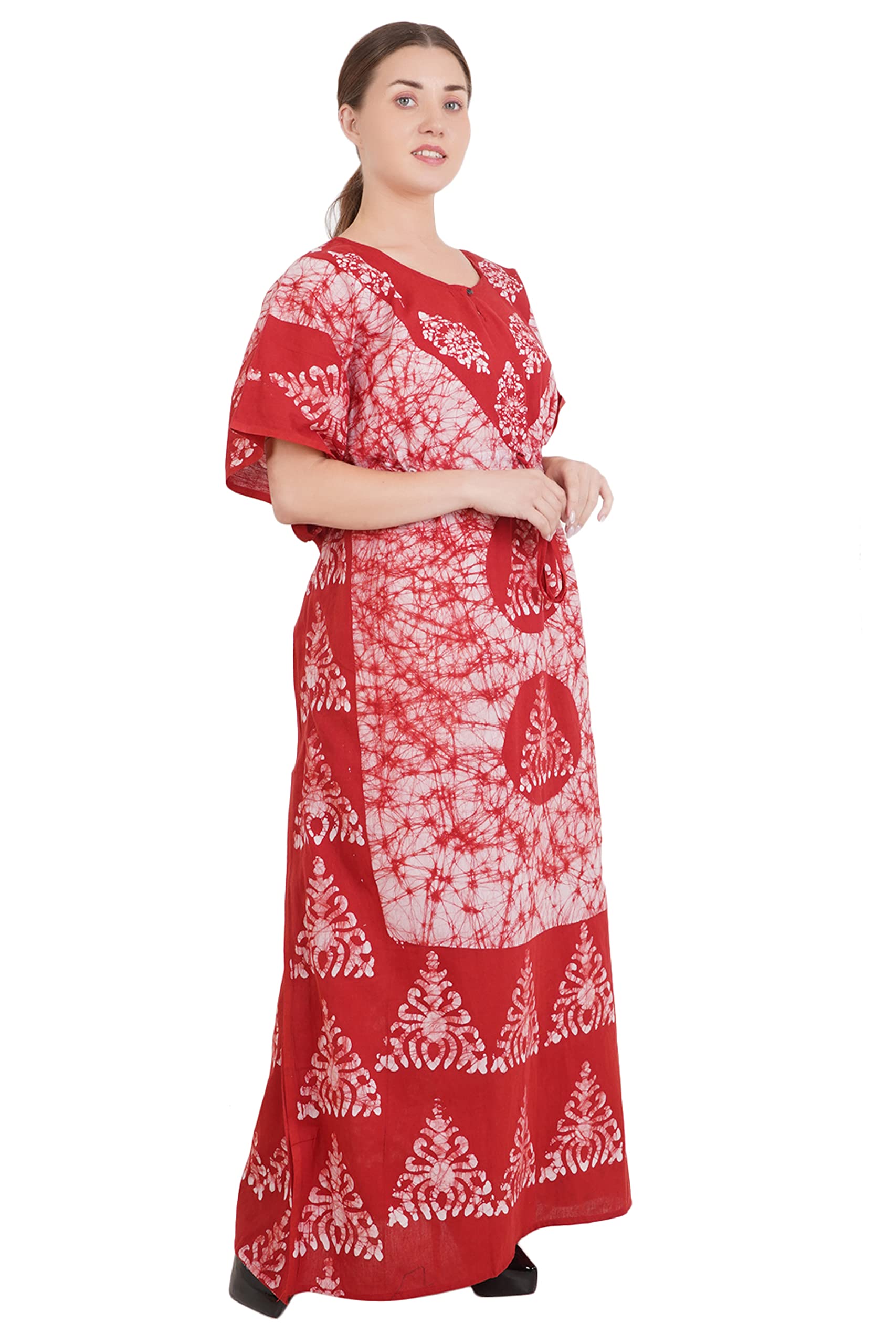 onekbhalo Women's Cotton Floral Floor Length Kaftan Nighty (R_Red_3XL)-picture-16