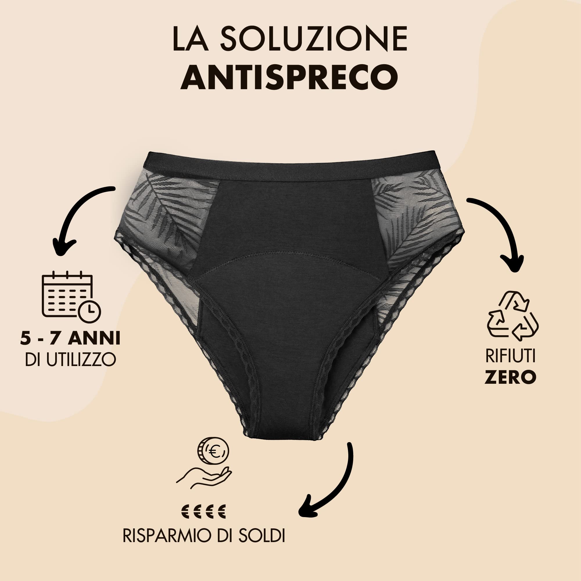 Set di Mutande Ciclo Mestruale Donna Vita Alta Cotone Bio Ecologico - Mutande Assorbenti Donna Ciclo 4 Strati Assorbenti Anti-Perdite Lavabile (XS)
