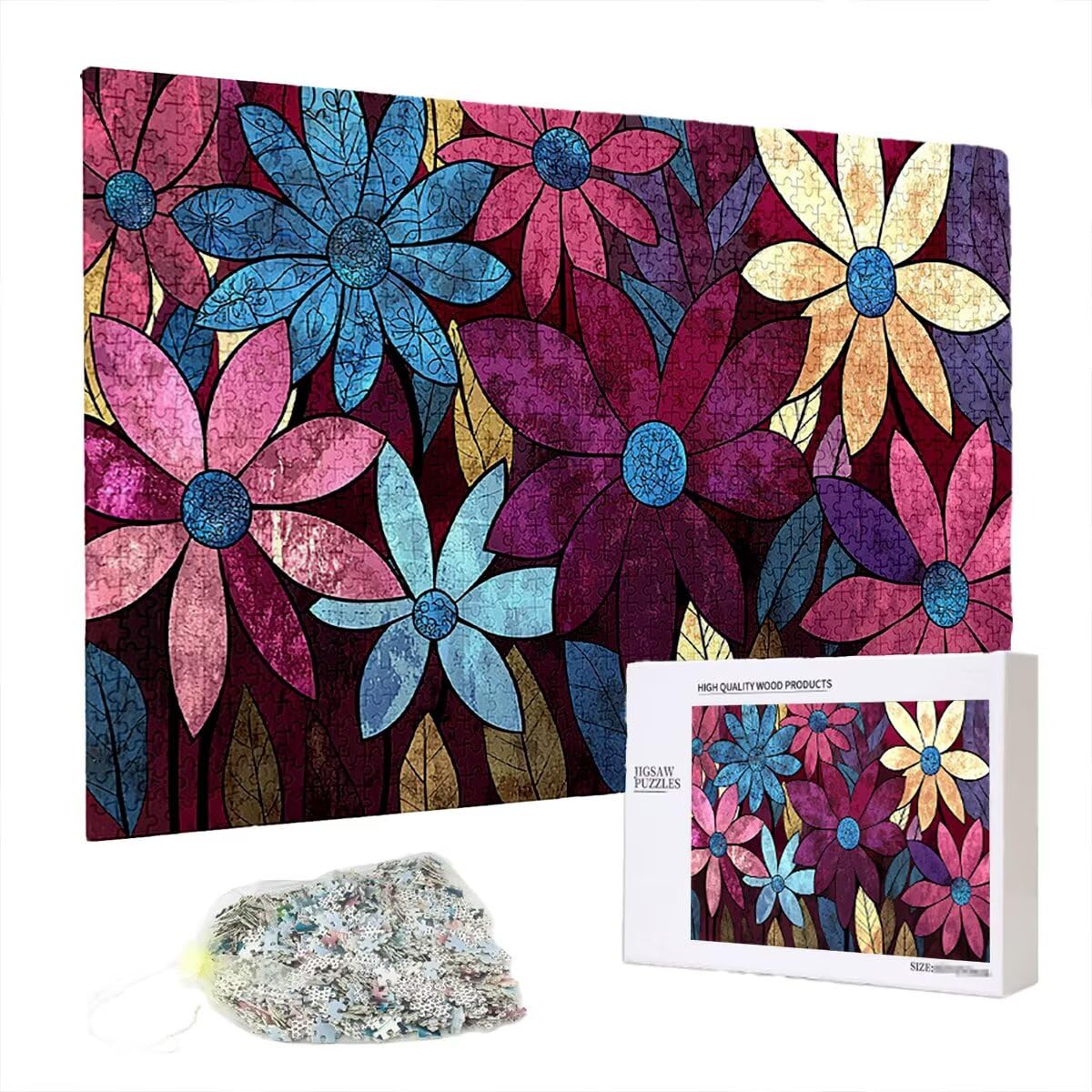 Puzzle 2000 sztuk kwiat dla dorosłych, abstrakcyjne drewniane puzzle dla dorosłych, trudne drewniane łamigłówki, rodzinne gry edukacyjne, łamigłówki z pudełkiem na prezenty dekoracje do domu, prezent