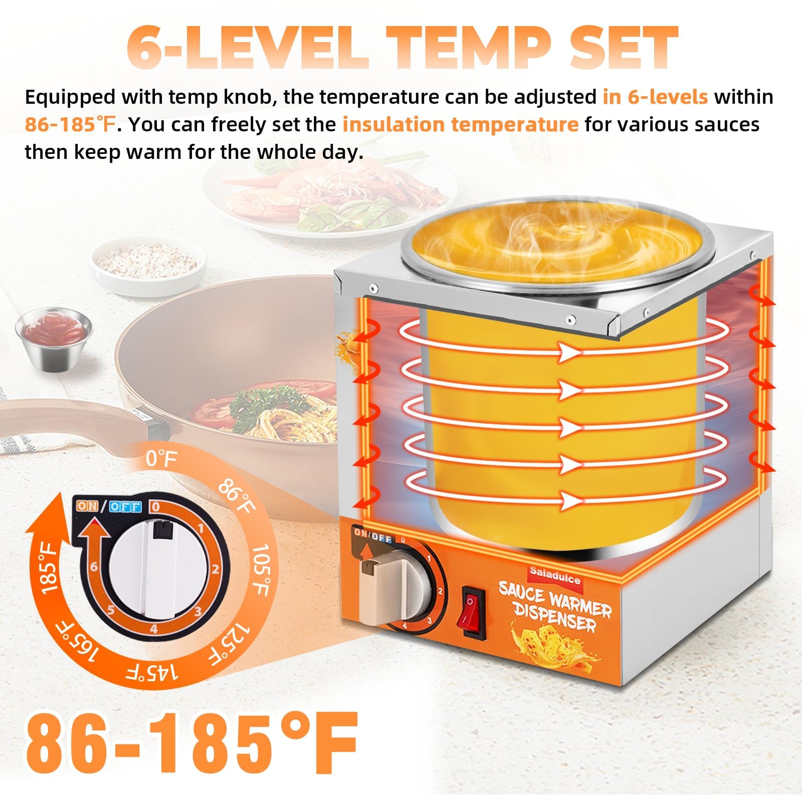 Dispenser per formaggio, 5 livelli con 2 pompe per salsa di formaggio, fondente caldo e caramello, struttura in acciaio inox