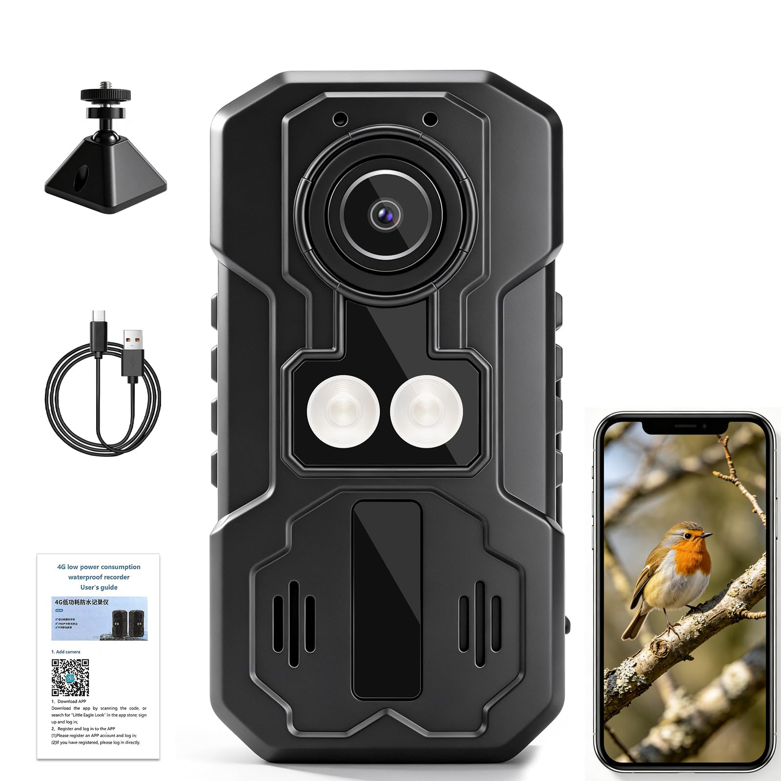 1080P Telecamera Sportiva per Attività All'aria Aperta 12 Megapixel Foto Trappola per Animali Portatile da Indossare Fotocamera 360 grad HD Visione