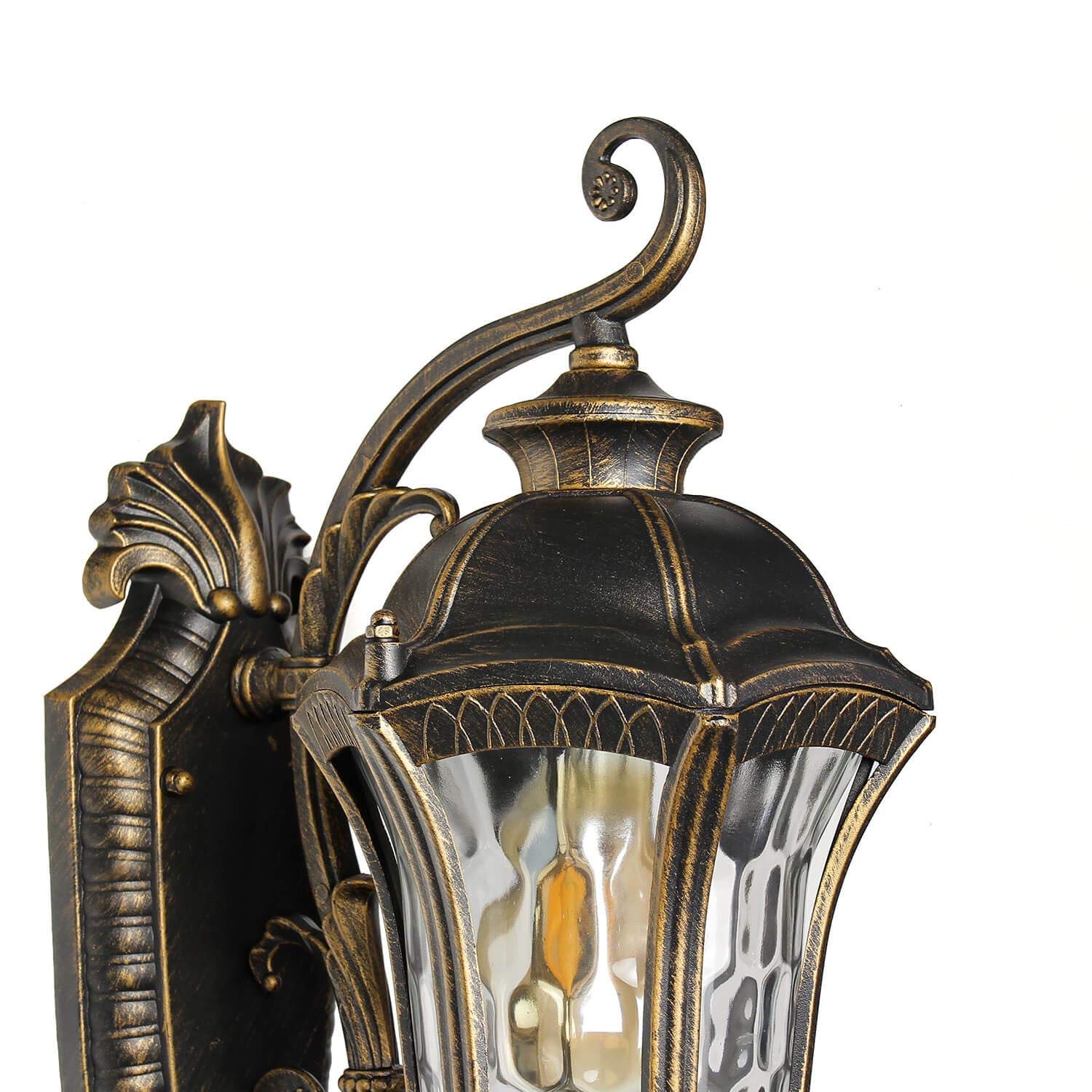 Easylight XL Aussen Wandleuchte FLORENZ rustikal antik H:45cm aus Aluguss & Glas in Schwarz-Kupfer IP44 Spritzwasser geschützt Außenlampe Hof Garten Wandlampe