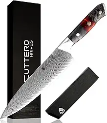 Faca do Chef Cuttero lâmina em Aço Damasco 20,32 cm (8") - Série Shogun - Aço Japonês AUS-10 - Com Bainha e Estojo