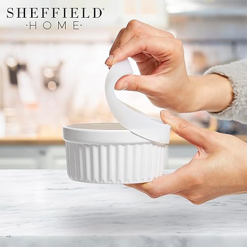 Miniatura 3 de Sheffield Home Set Ramekin Elevate Culinary Creations con 6 cuencos redondos de cerámica (8 onzas), tazas aptas para horno para pudín, crema brulee,