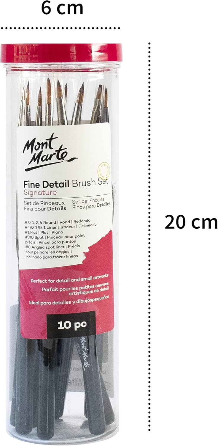 Mont Marte Fine Detail 10pc Taklon Brush Set