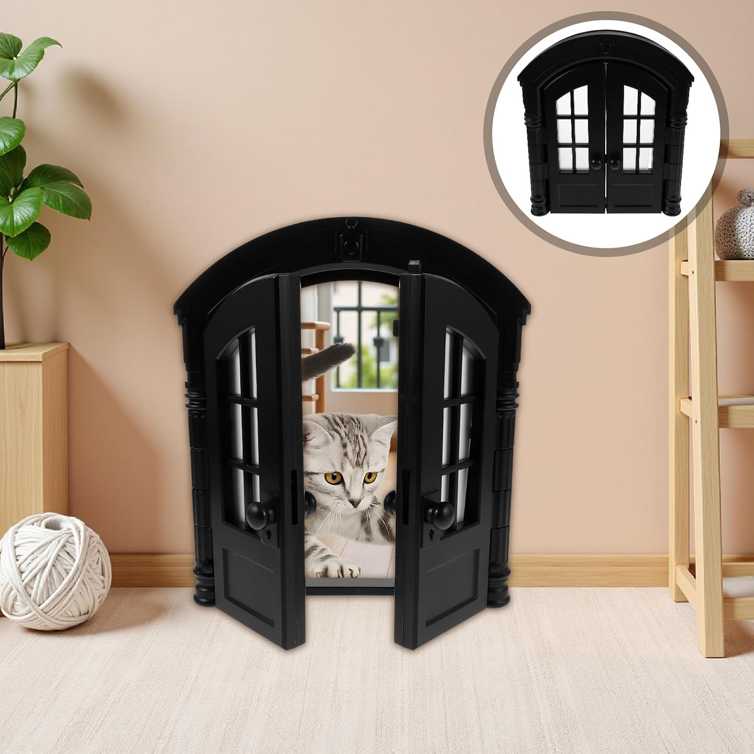 Indoor Cat Door with Double Opening, Interior Pet Flap for Cats and Small Dogs, Plastic Screen Gate for Kittens and Puppies, Easy Install for Bedroom and Laundry Room