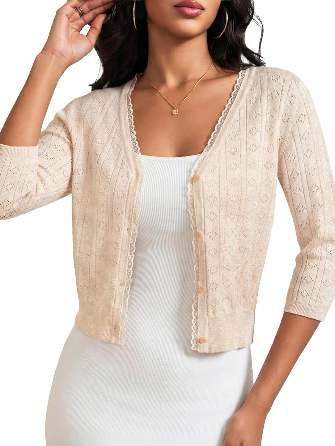 JOKELAMB Cropped Cardigan Sweater Shrug for Women - Button Down Short Sleeve Lightweight Knit Top Summer Machine Wash Clothes