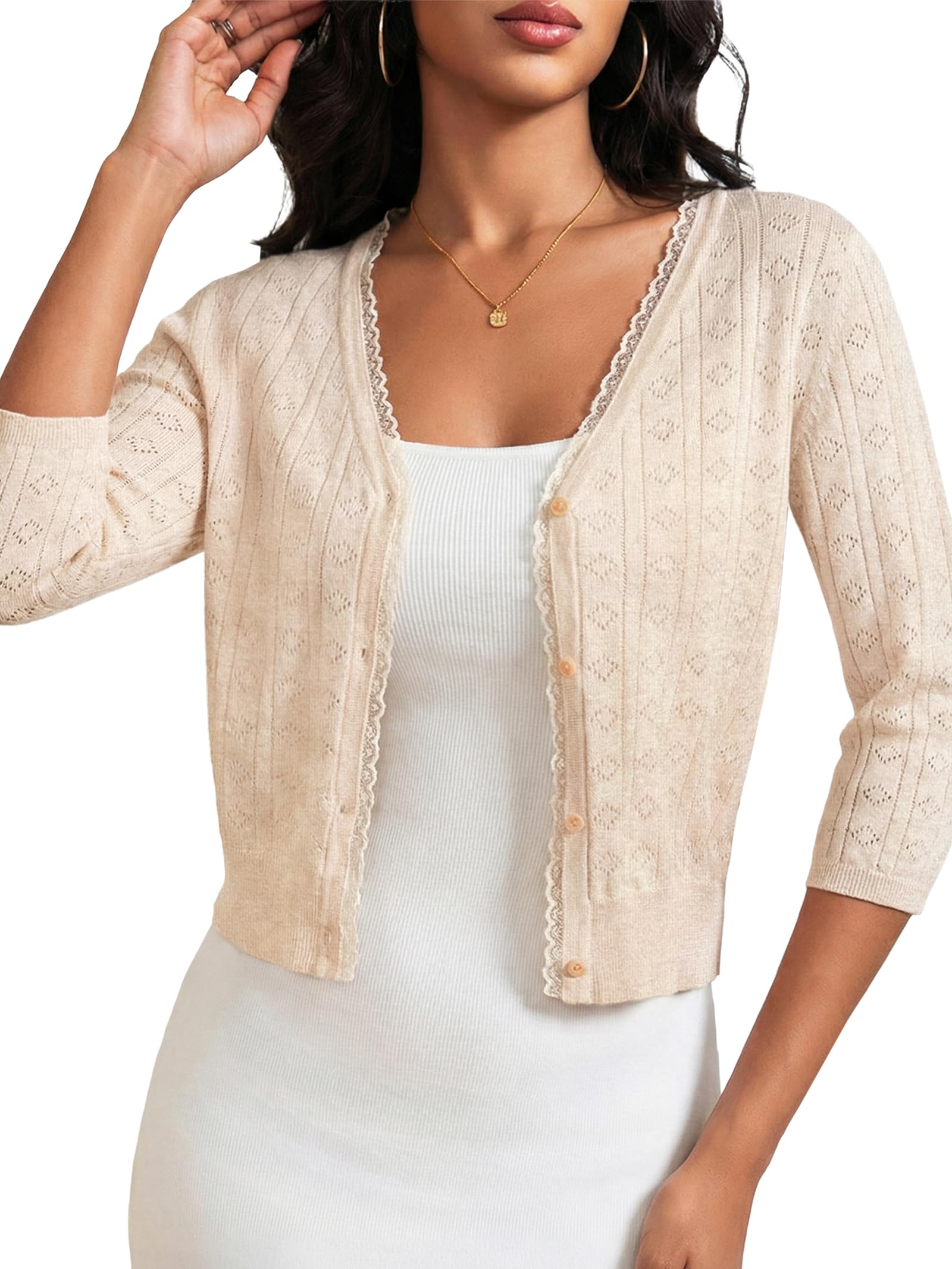 Cropped Cardigan Sweater Shrug for Women - Button Down Short Sleeve Lightweight Knit Top Summer Machine Wash Clothes