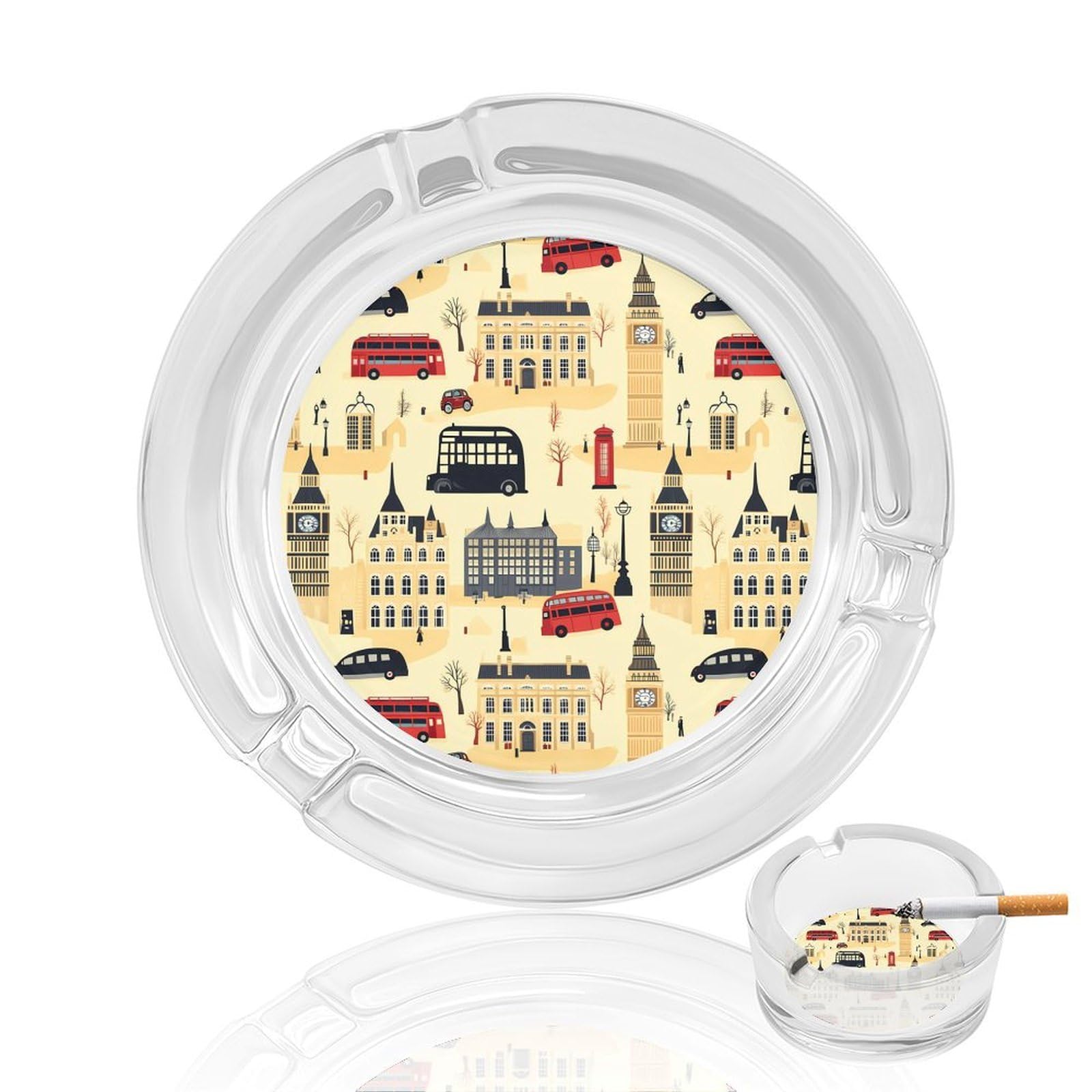 London England Souvenir UK Ashtray Portable Round Glass Outdoor Ash Tray for Home Office Garden Pub
