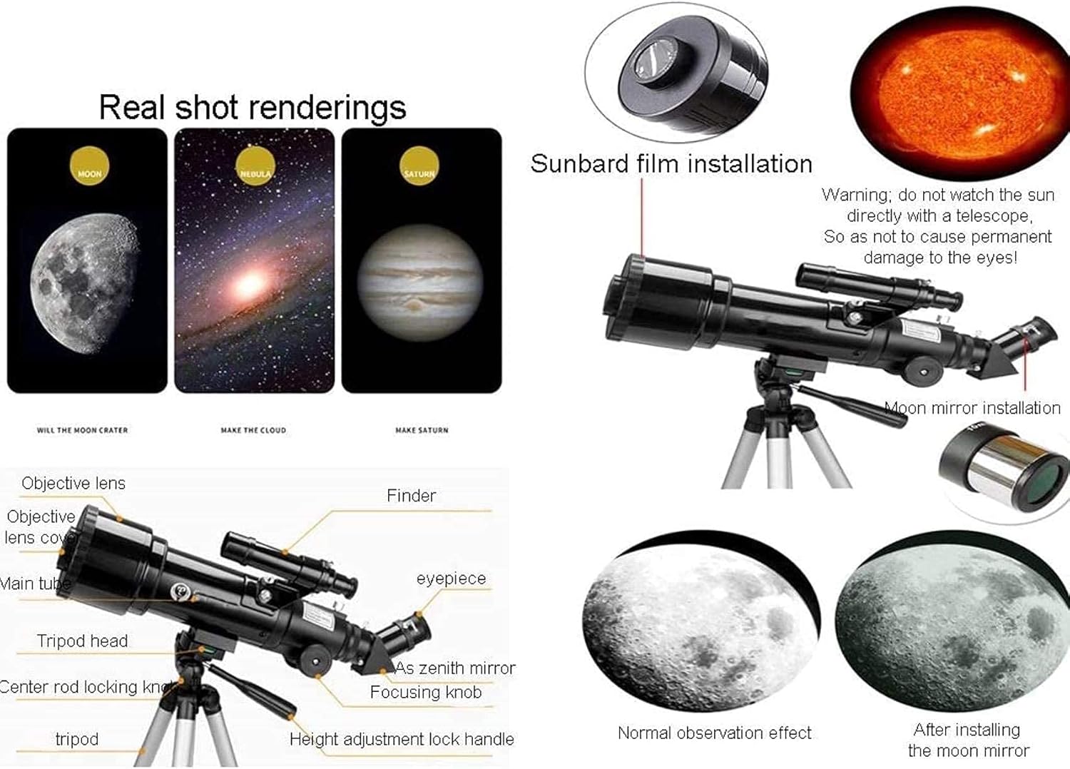 Telescopes for Astronomy Large Diameter 70MM for Kids Beginners Refractor Telescope Travel Telescope with Carry Ba