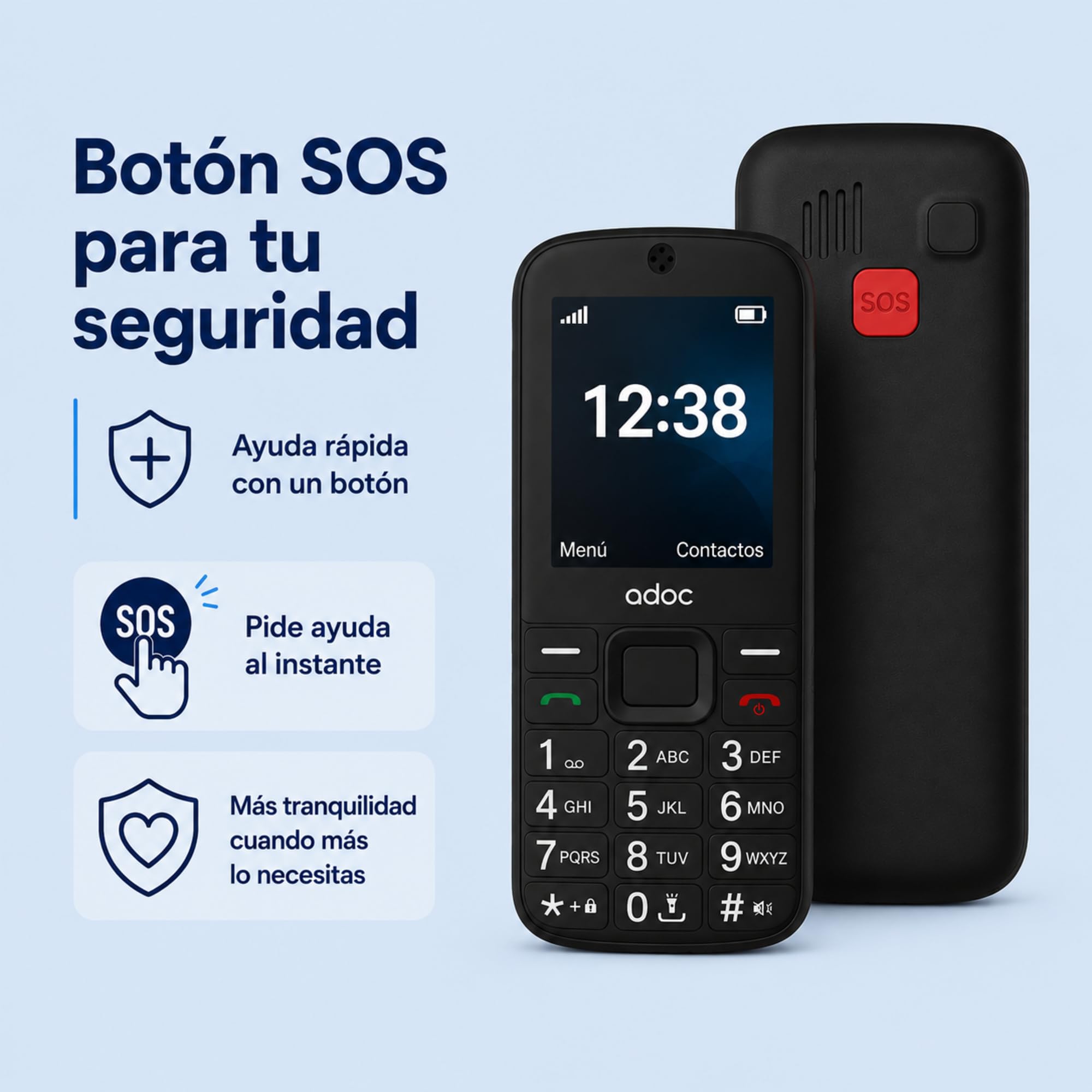 ADOC SP2 Teléfono Móvil para Personas Mayores, Negro
