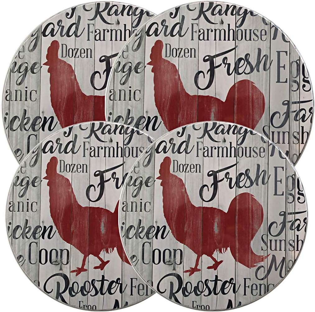 Chicken Decor Stove Burner Covers Rooster Kitchen Decor in a Farmhouse Chicken Sign Style - Set of 4