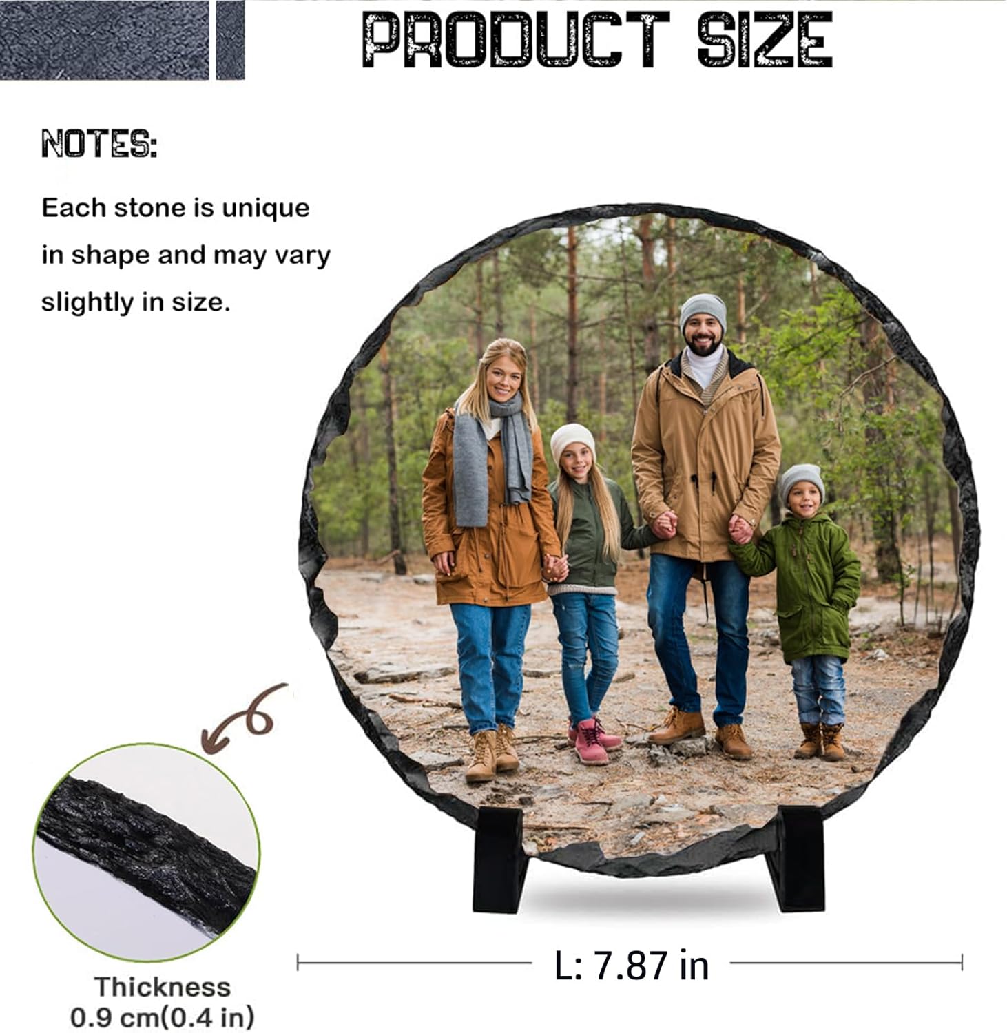 LOUISMIAA Personalized Picture Frame Custom Photo Stone Rock Slate Plaque Frames, Customized Gifts for Mothers Fathers Day Valentine's Day Wedding Birthday Christmas, Round Shape 7.9x7.9 in