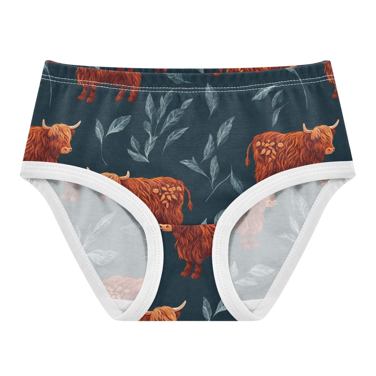 Wusikd Highland Cattle Leaves 3 Girls Underwear Cotton Girls Briefs Soft Toddler Underwear 2T