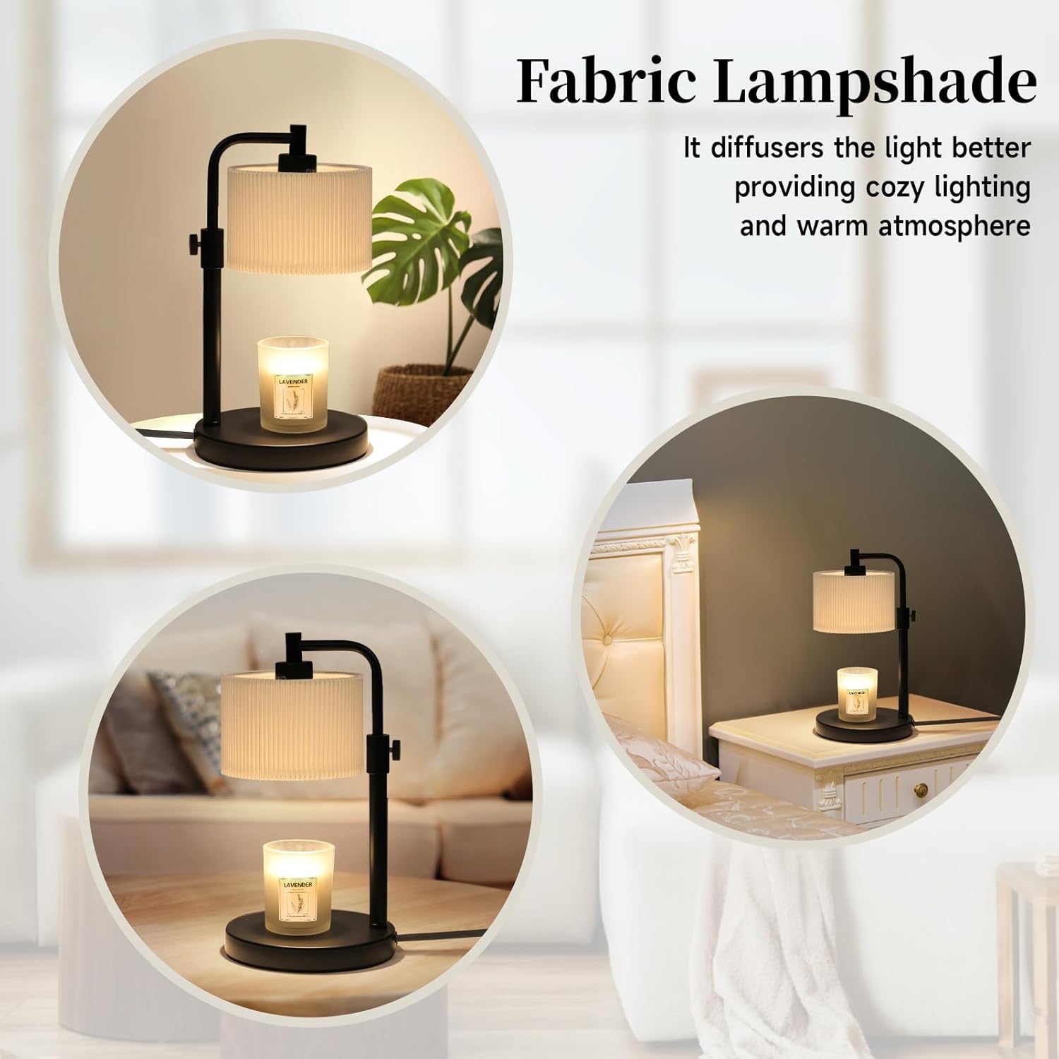 Candle Warmer Lamp, Candle Lamp Warmer with Timer Adjustable Height Wax Warmer Lamp for Jar Candles, Birthday Gifts for Women House Warming Gifts (Black)