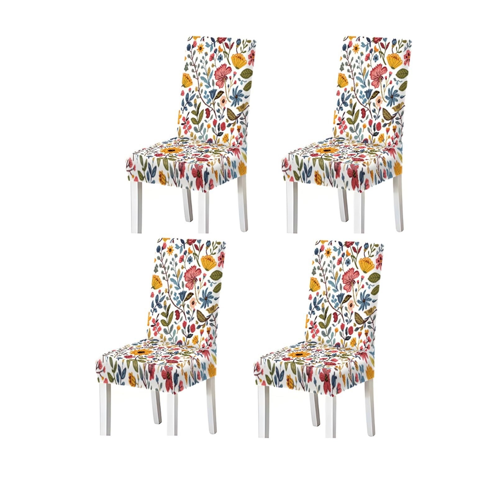 BOSUYBN Colorful Wildflower Floral Pattern Print Dining Chair Covers Set Of 2/4/6, Stretch Slipcovers For Kitchen Dining Room Furniture Protectors for Home Dining Room(4PCSChair cover)