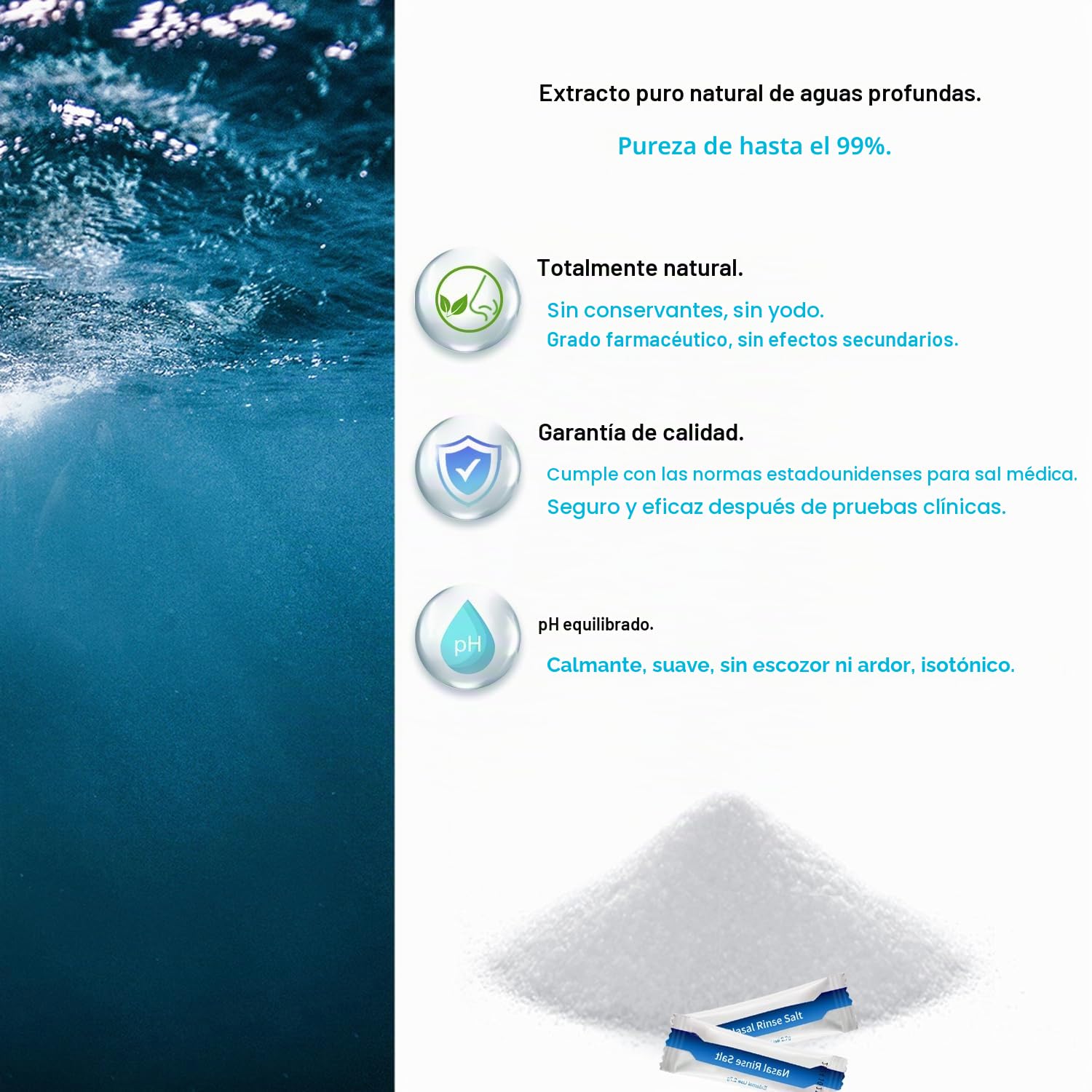 100 salinas de sal Neti, solución salina envuelta individualmente para macetas Neti, riego nasal, botellas exprimibles y alivio sinusal | Cuidado sinusal
