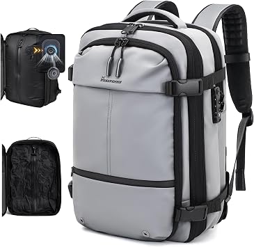 Travel Backpack with Vacuum System,60L Expandable Vacuum Backpack Travel with TSA Lock,17.3 inch Laptop Backpacks Vacpack Backpacks with VacuumGrey,Built-in Air Pump