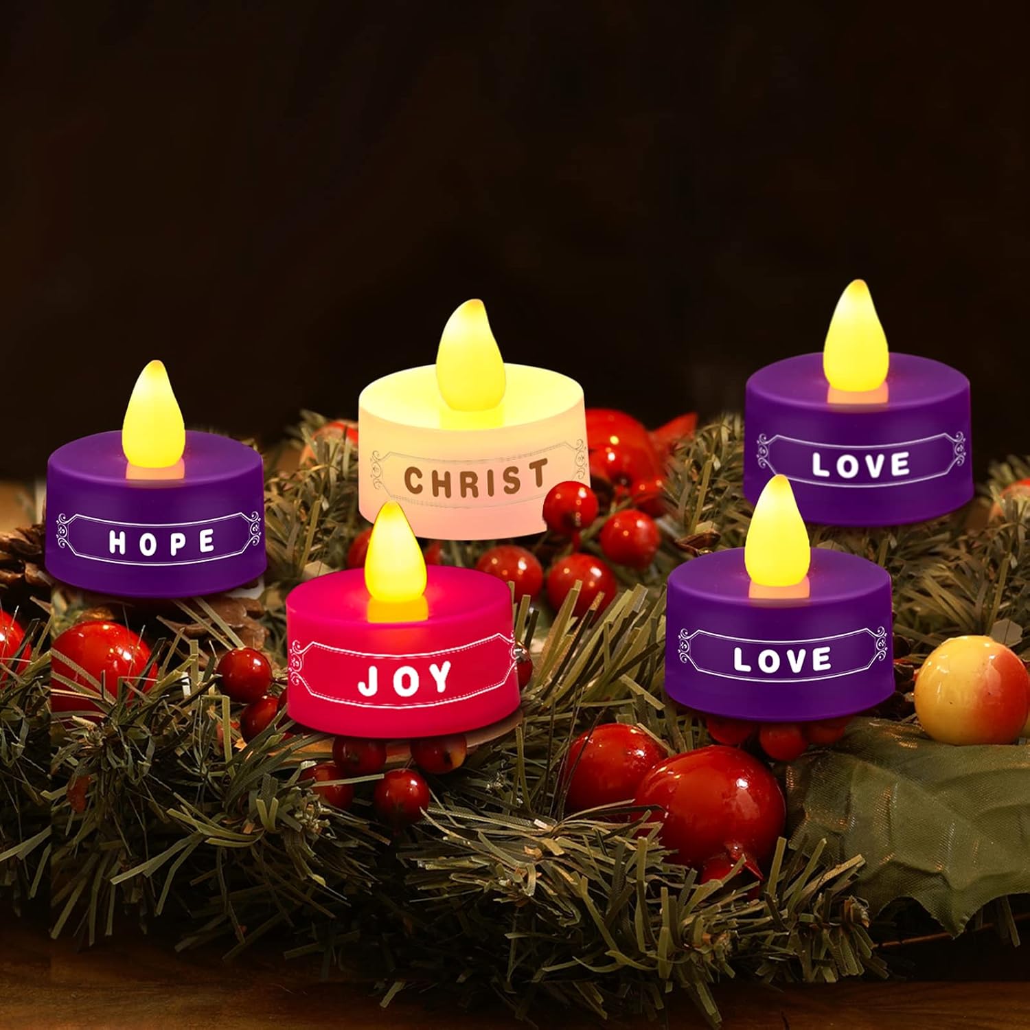 Spiareal 10 Pieces Christmas Advent Candle LED Wreath Tea