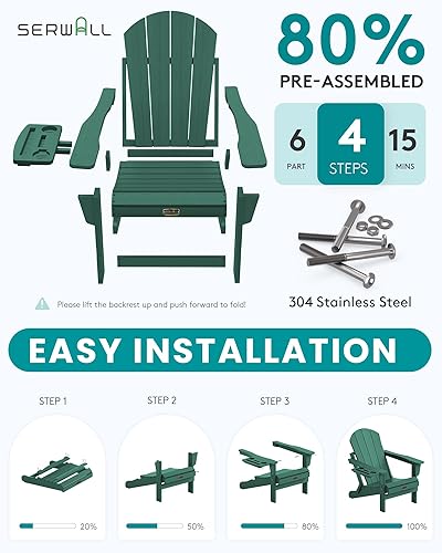 Miniatura 215 de SERWALL - Silla plegable Adirondack para patio, jardín, exterior, resistente a la intemperie, sillas para hoguera, color naranja