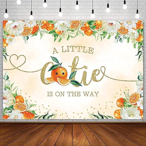 AIBIIN Telón de fondo naranja de 7 x 5 pies para baby shower con texto en inglés "A Little Cutie is on the Way" (Un pequeño cutie is on the way) disponible en Yaxa Peru