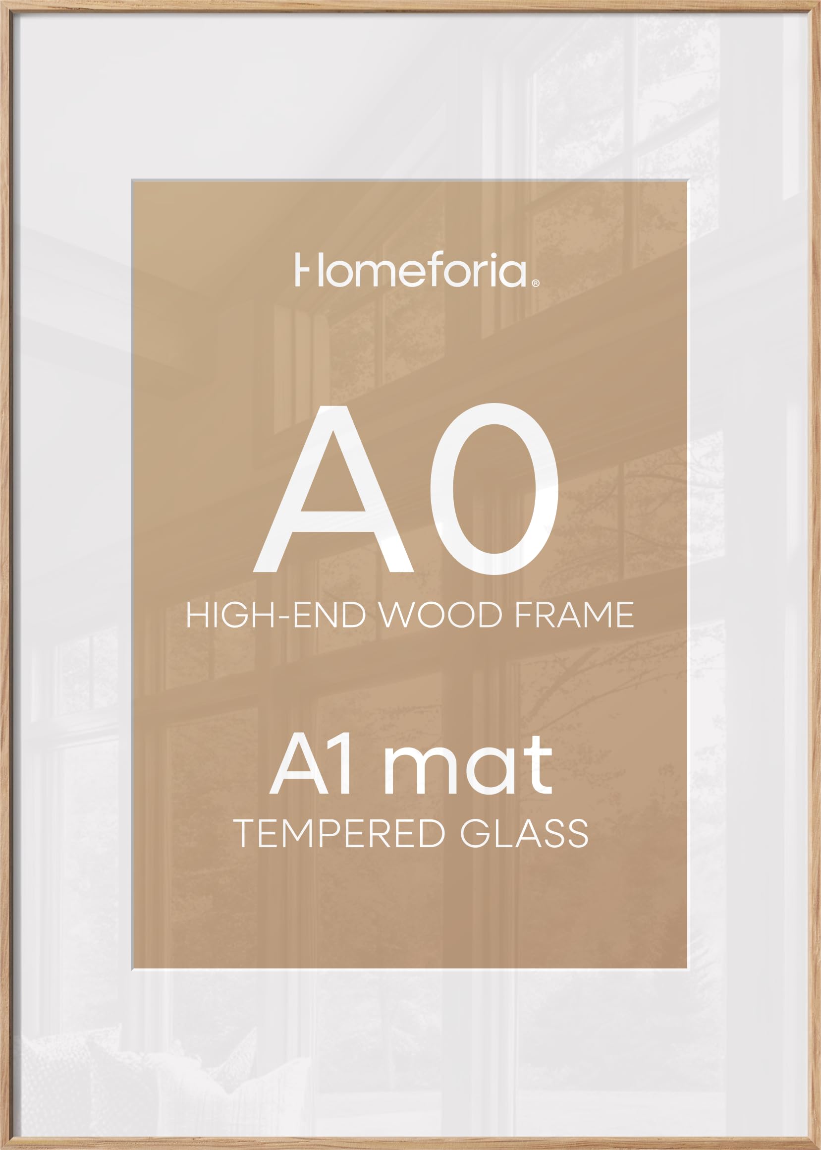 Homeforia A0 Natural Oak Poster Frame, High-End Wood, A1 Mat, Glass | High End Solid Oak Wood, Tempered Glass, Acid-Free A1 Removable Mat, A0 Edge-to-Edge Display, Wall Kit, Set Of 2