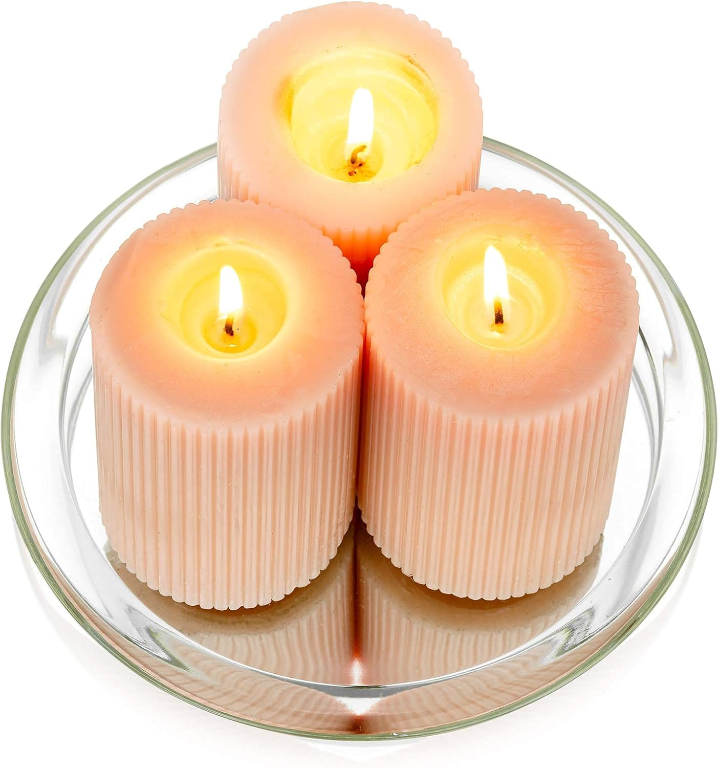 Nuptio Candle Plate Clear Glass Candle Tray Round Pillar