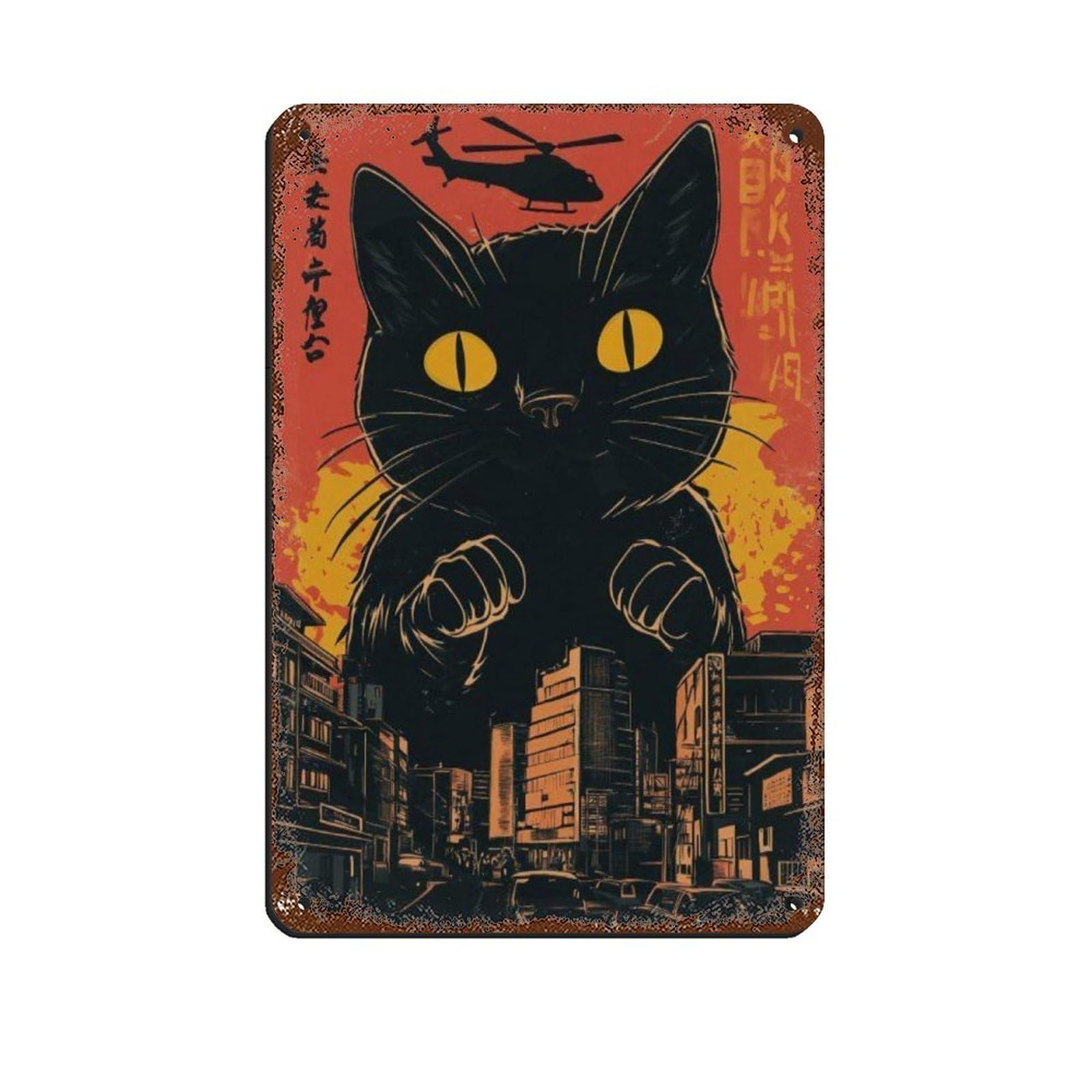 Lxwnze 20L X 30W Cm Retro Kat Stadsgezicht Art Poster Tin Sign Vintage Metal Pub Club Cafe Bar Home Wall Art Decoration Poster Retro 8X12inch(20X30cm)