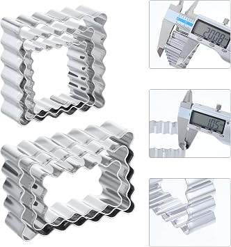 Rectangle Cookie Cutter Set with Scalloped Edge Assorted Sizes, 6 PCS Stainless Steel Square Cookie Cutter with Fluted Edge, Geometric Frame Plaque Cookies Cutters Shapes Molds