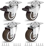 1.5 Inch Caster Wheels for Furniture, Silent Bearing Swivel Plate Casters Set of 4 Heavy Duty Load 176 Lbs, No Noise Rubber Caster Wheels for Small Furniture (2 with Brakes & 2 Without)