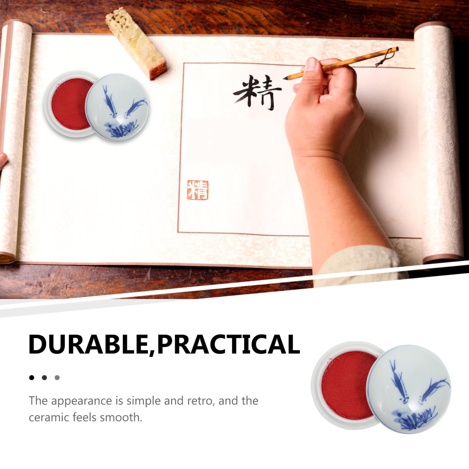 Tofficu 3stücke Premium Kalligraphie Stempelkissen Keramikkiste Rotes Tintenpad Für Chinesische Malerei Und Kalligrafie Langlebig Und Wiederverwendbar Inkl Deckel Für Optimalen Schutz