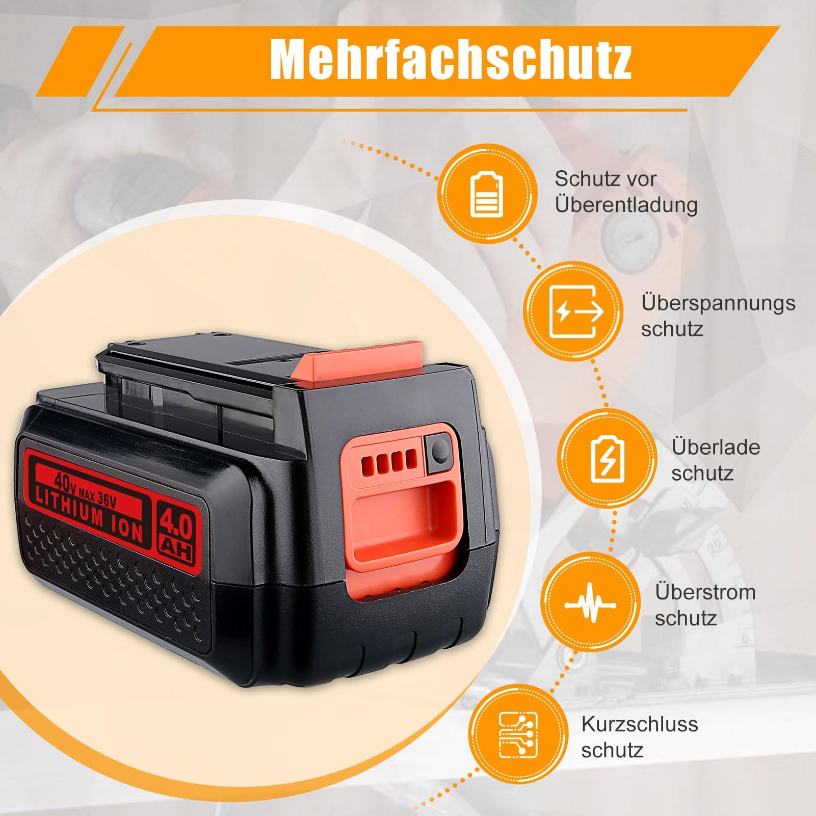 4,0Ah LBXR36 Akku Ersatz für Black & Decker 36V Akkus BL20362 BL2536 LBX1540 LBX2540 LBX2040 LBX36 BL2536-XJ BL20362-XJ, Sicherer und langlebiger