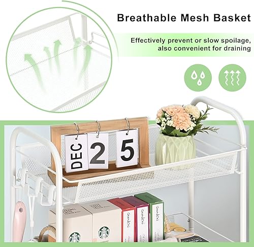 Miniatura 6 de TOOLF Paquete de carrito rodante de 3 niveles con carrito rodante de 4 niveles, carrito utilitario de metal con 3 ganchos, carrito de almacenamiento