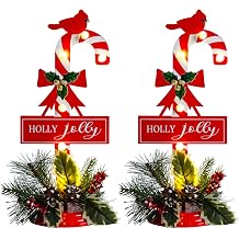 Christmas Decorations Indoor Christmas Metal Tabletop Sign Candy Cane with Holly Jolly Sign Cardinal Pinecone Berries Decorative Plaques for Home Office Table Shelf Xmas Indoor Outdoor 2 Pack
