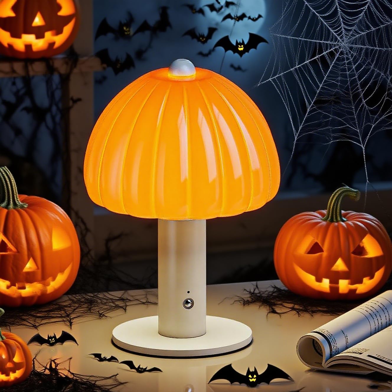 FANHAO Lámparas de Mesita de Noche con Cristal, 3 Vías Regulable, 4000mAh Inalambrica Recargable Pequeña Lámpara para el Dormitorio, sala de Estar, Festival, Halloween & Regalo