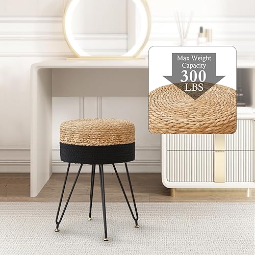 Miniatura 4 de Taburete de maquillaje de tocador, taburete otomano de pasto natural tejido a mano, taburete moderno multifuncional, taburete de tocador con