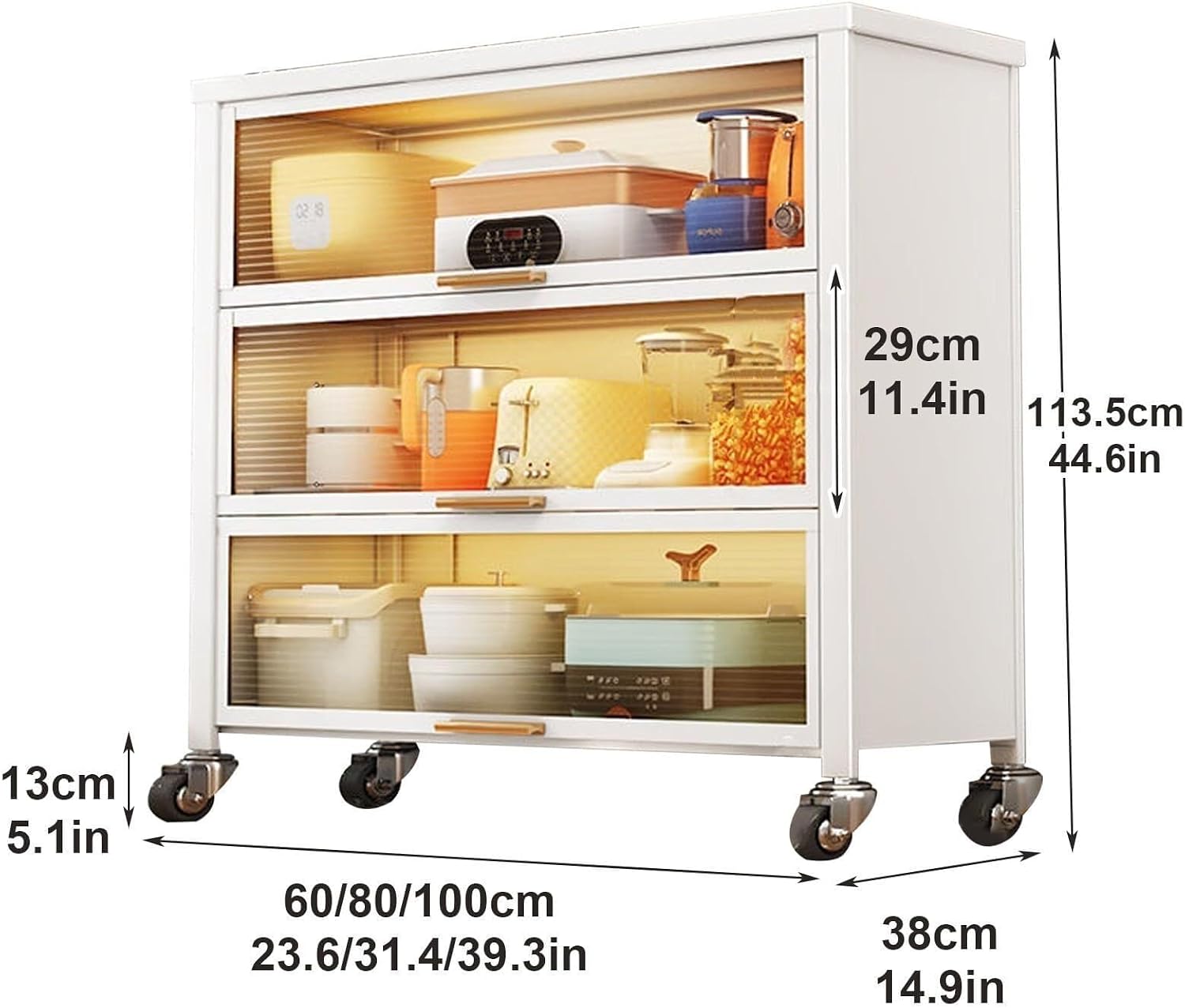Bakers Rack with Storage, Microwave Stand with Flip Door, 4-Layer Kitchen Hutch, Coffee Bar Station On Wheels,One Color,White 3 Layers,One Color-White 3 Layers
