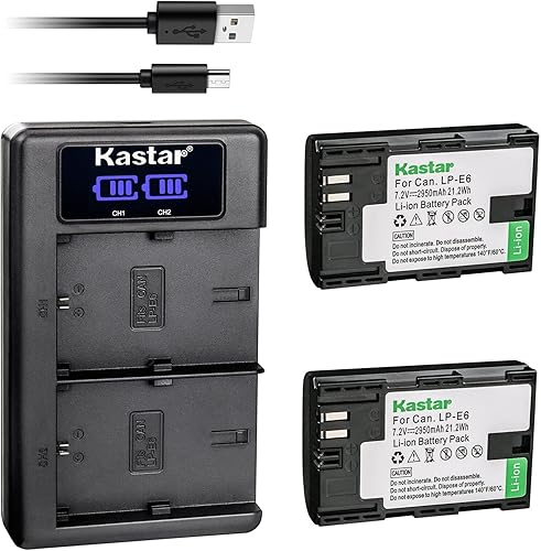 Vista 8 de Kastar Paquete de 3 baterías LP-E6 y cargador USB LKD2 de repuesto para Canon LP-E6, LP-E6N, LP-E6NH, LP-E6N Pro batería, Canon LC-E6, LC-E6E