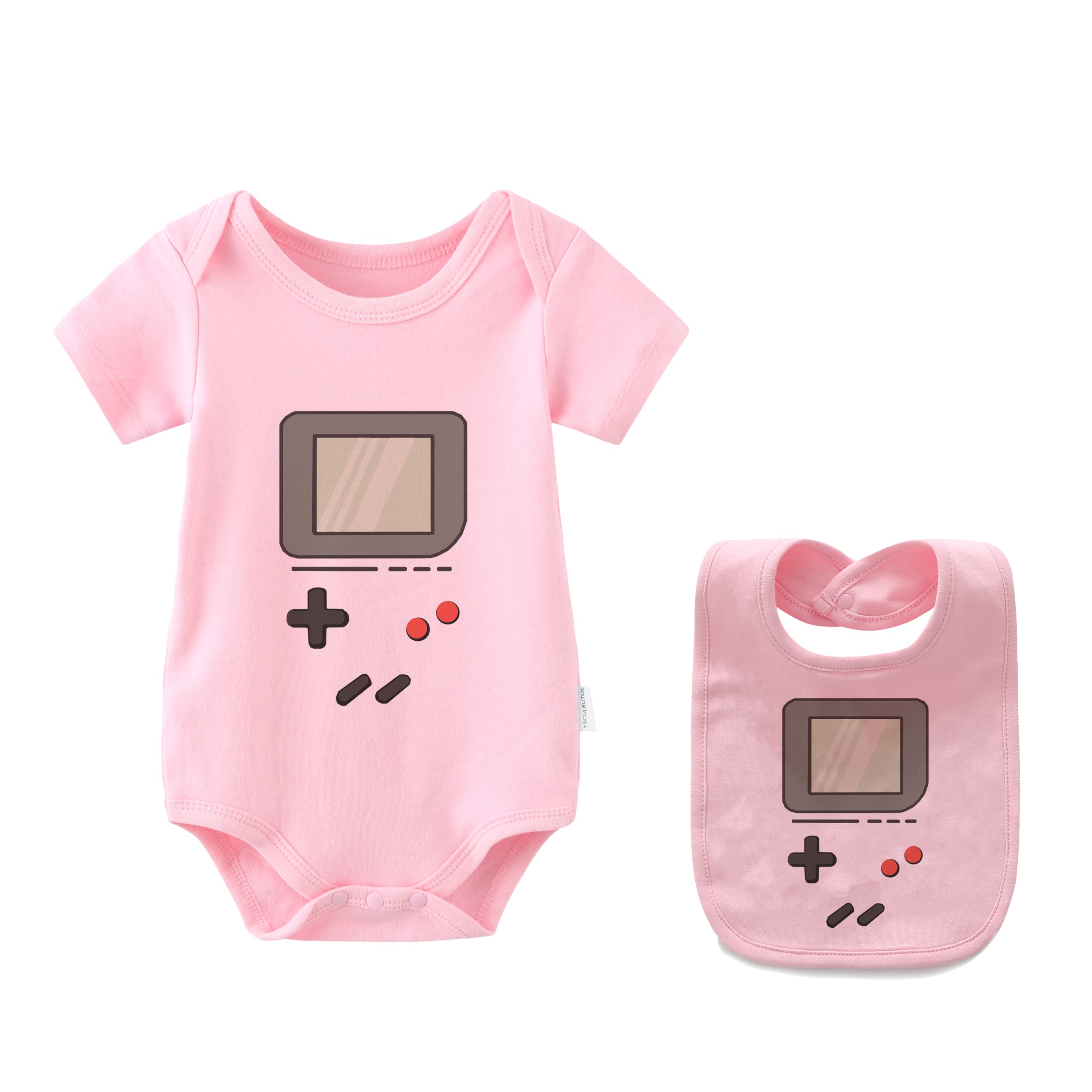 culbutomind Baby Twins Bodysuit Game Player Newborn Baby Unisex Romper Infant Outfits Jumpsuit With Bibs Set(Pink 7-9M)