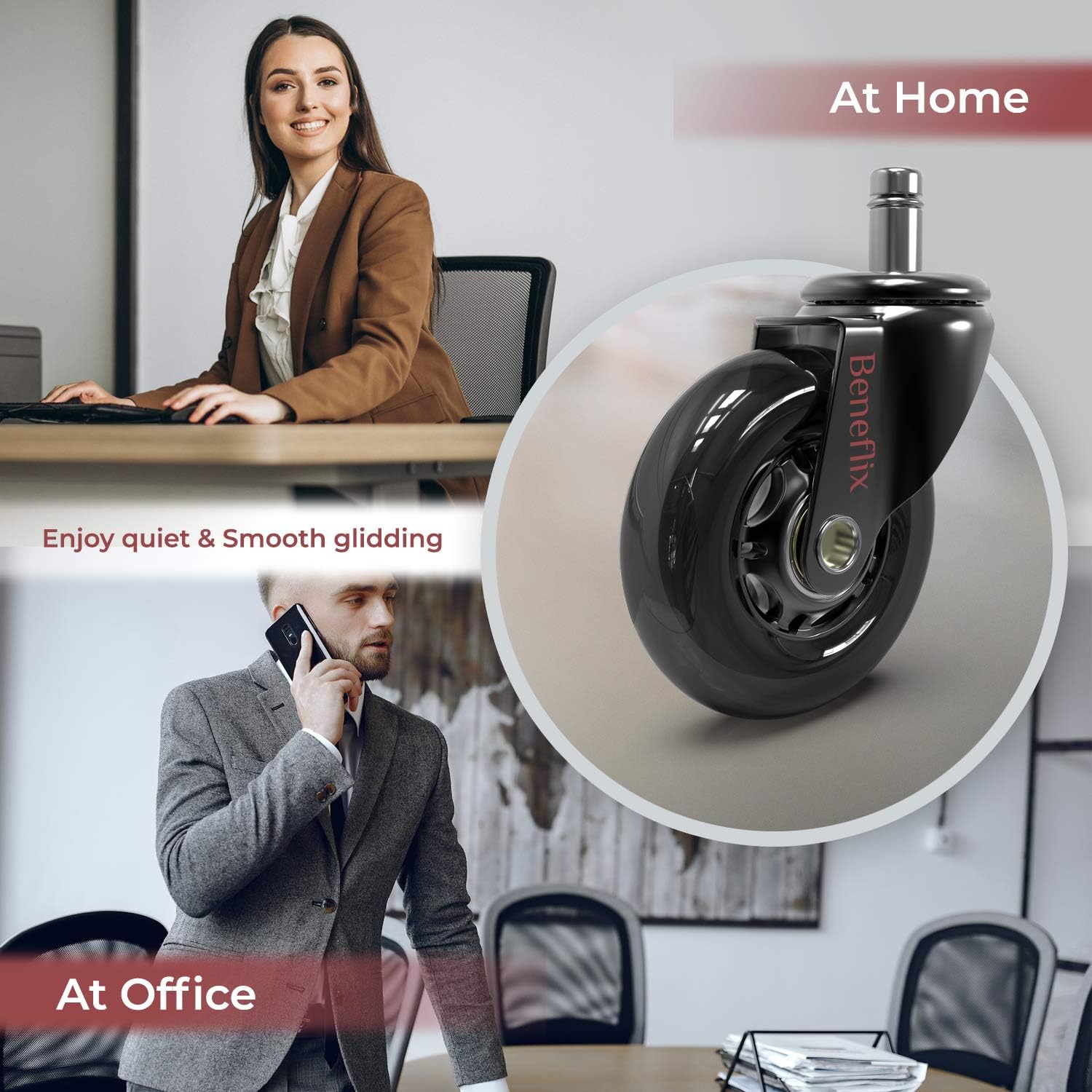 Beneflix set of 5 Office chair wheels replacement rubber chair casters for hardwood floors and carpet : Office Products