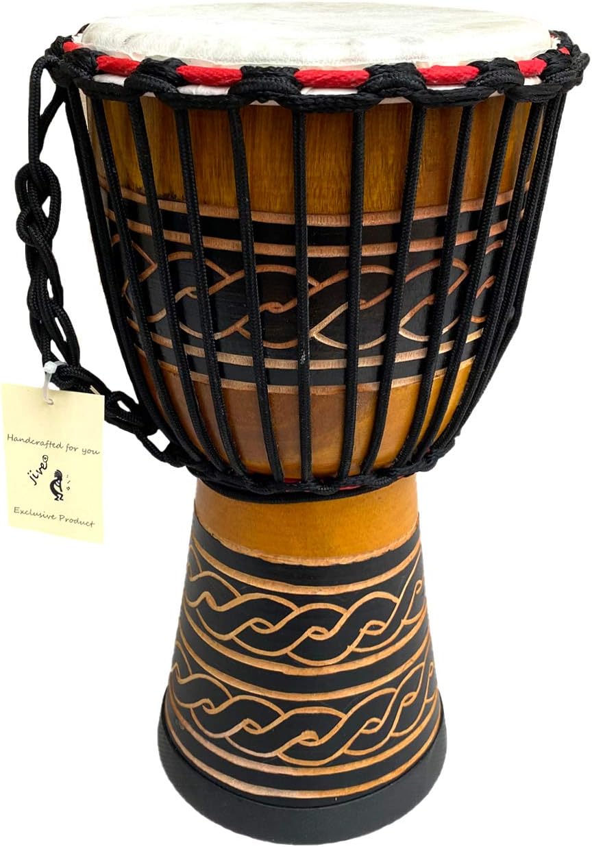 Djembe Drum Bongo Congo African Mahogany Wood Drum With Heavy Base Goat Skin Head Hand Carved Professional Quality - 16" High - NOT MADE IN CHINA