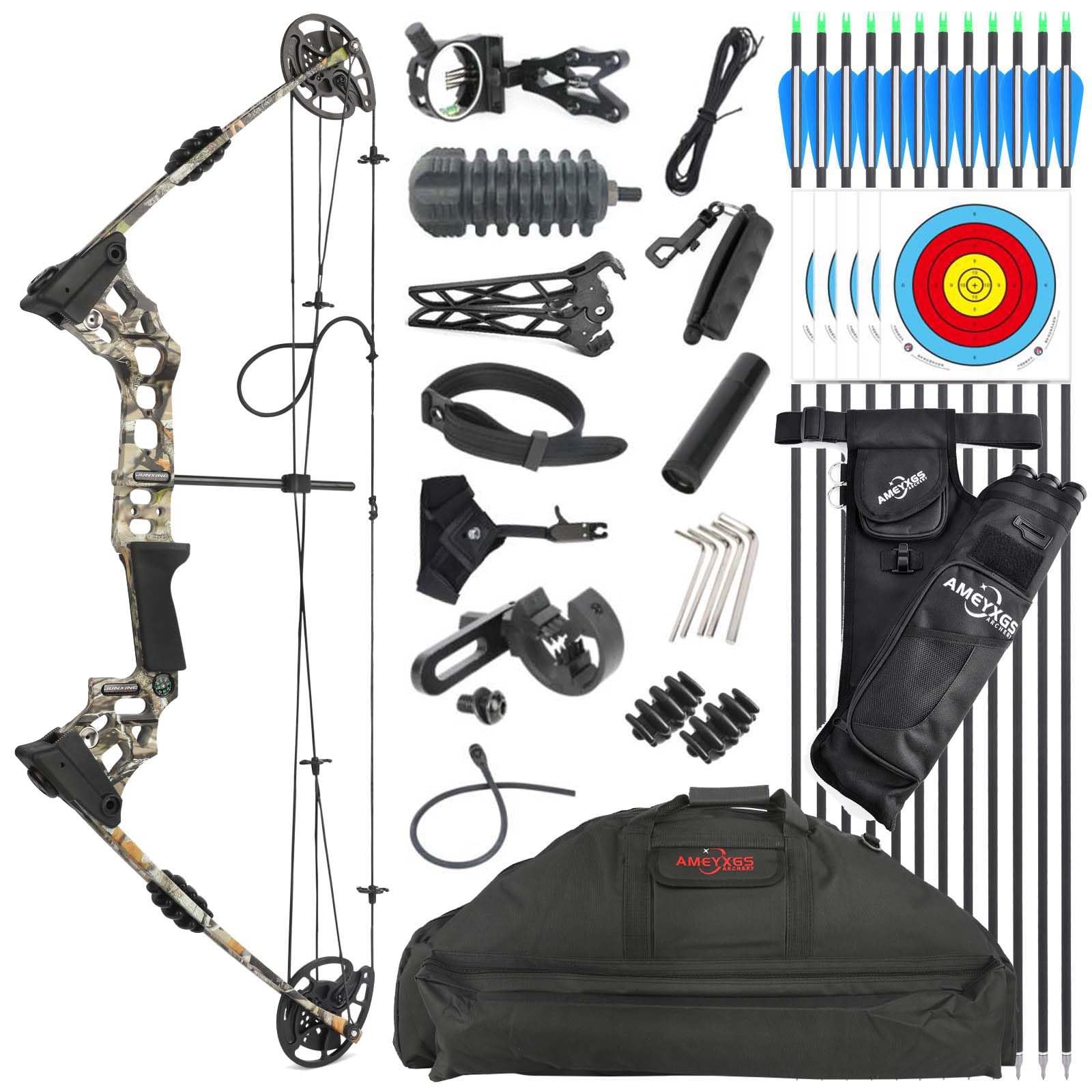 Set arco compound da tiro con l'arco 20-70 libbre Kit arco e frecce da caccia IBO 320 fps Let off: 80% con accessori completi