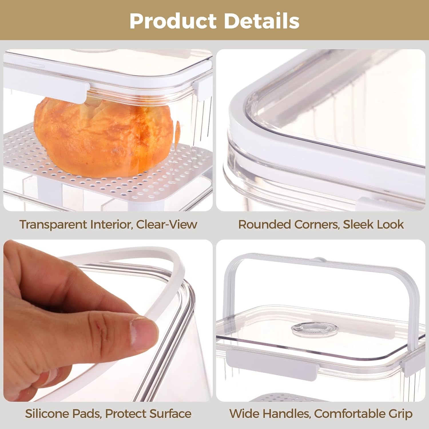 2 Pcs Airtight Food Keeper for Kitchen Countertop, Bread Box Food Storage Container Set with Dividers and Ice Packs, Transparent Plastic, 8.5 X 6.1 X 4.8 in & 10.8 X 7.9 X 6.1 in