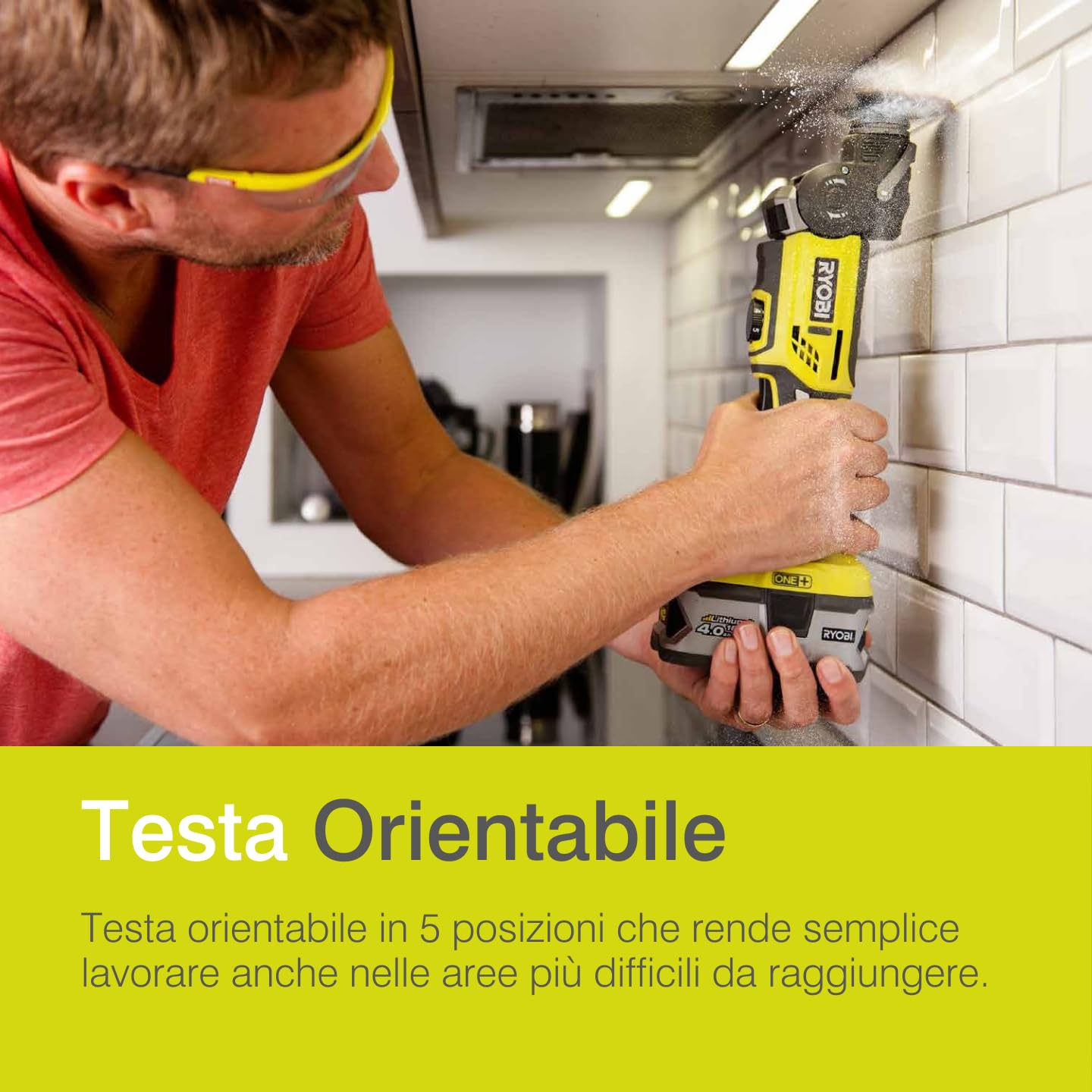 Ryobi R18MT-0 Utensile Multifunzione a Batteria 18V ONE+, Testa Orientabile 4 Posizioni, Velocità Variabile 6 Posizioni