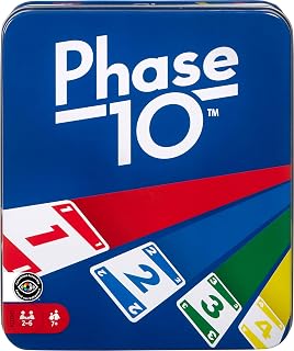 Mattel Phase 10 Card Game - Color Blind Accessible Deck in Portable Travel Tin for Kids, Adults & Families