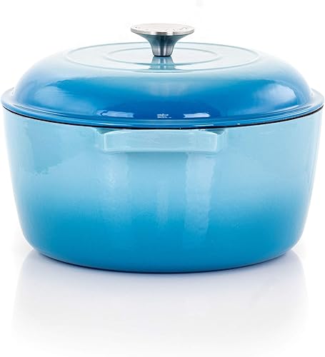 Miniatura 3 de MegaChef Cazuela redonda de hierro fundido esmaltado con tapa, 5 cuartos de galón, azul
