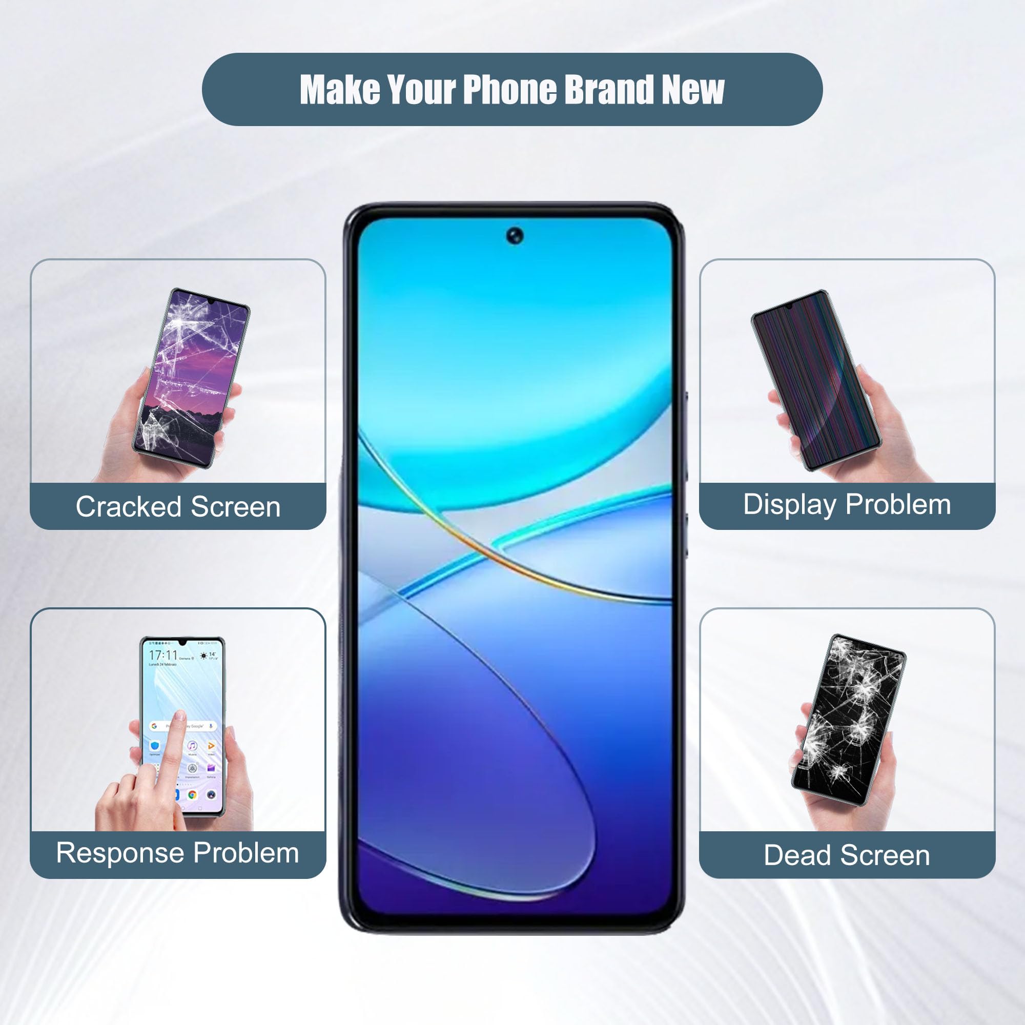 Display TFT di ricambio compatibile con VIVO V40 SE [non supporta impronte digitali] Display LCD da 6,67" con strumenti (senza cornice)