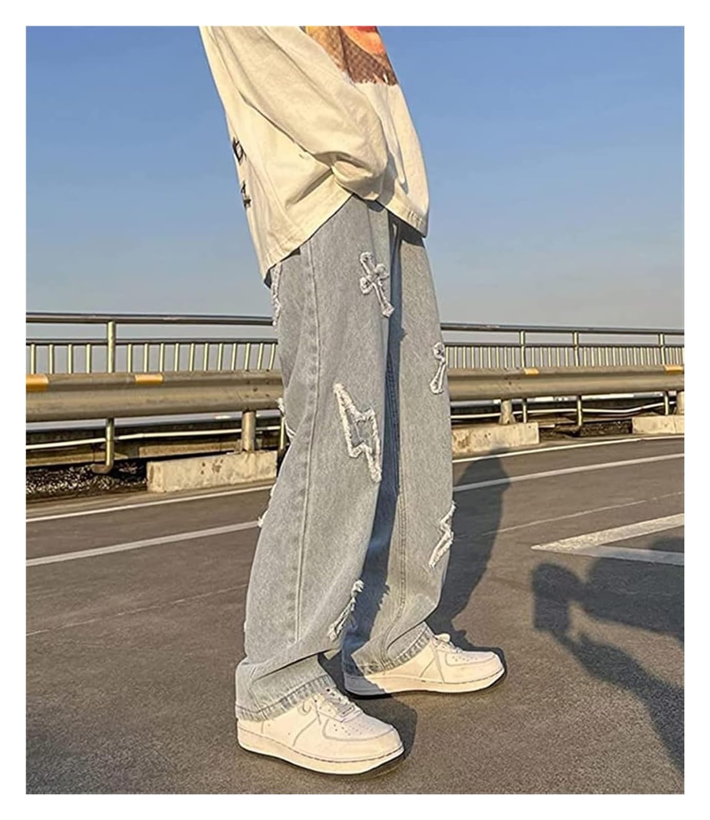 SIYAN Baggy Jeans spodnie kieszonkowe, męskie denim, spodnie cargo, szerokie spodnie na nogi, luźne spodnie streetwear hip hop, harajuku, vintage, Y2K, proste nogawki, streetwear (niebieskie, XL)