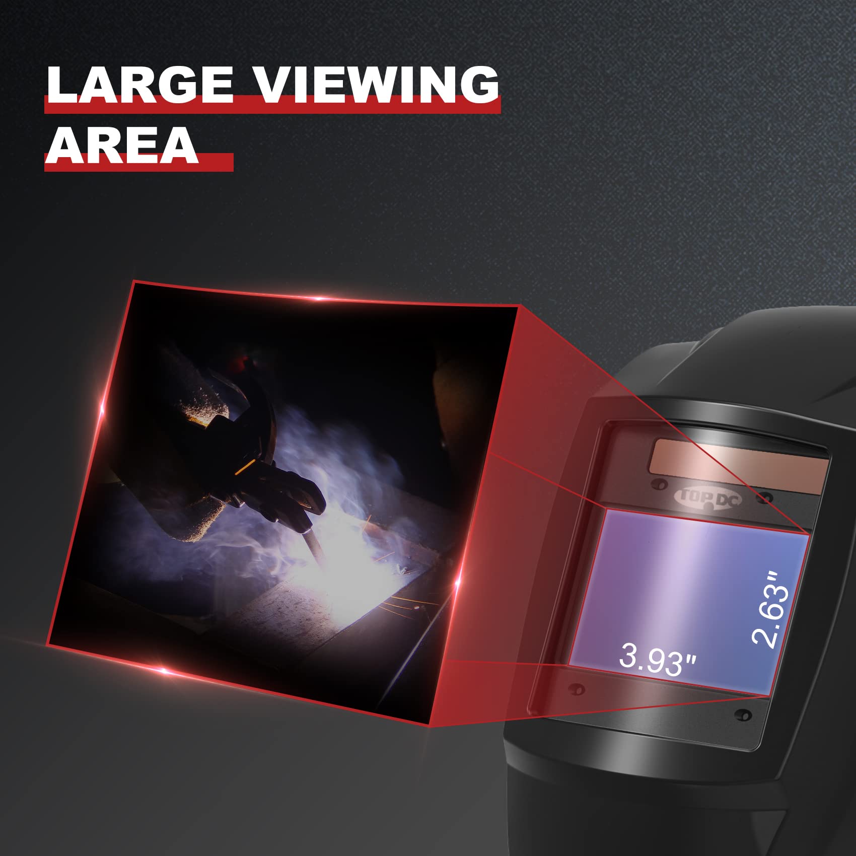 TOPDC Auto Darkening Welding Helmet, Solar/Battery Powered Welder Mask, Weld Hood 4 Arc Sensor Wide Large View Screen Adjustable Shade DIN 5-9/9-13 for MIG, TIG, ARC