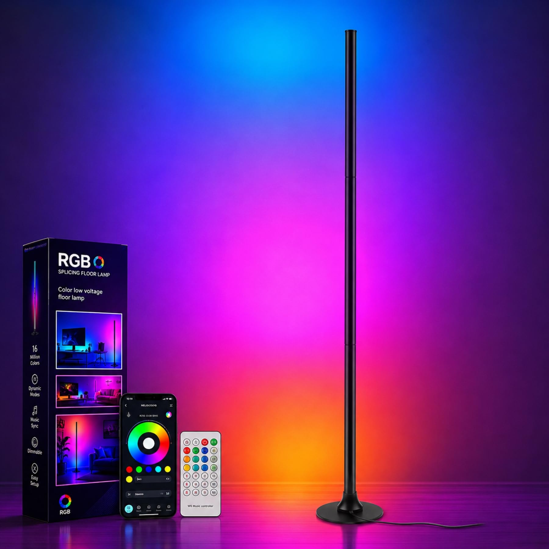 Lampada da terra a LED, lampada angolare a LED da 120 cm con app e telecomando, sincronizzazione musicale, lampada smart da 16 milioni di colori per soggiorno, camera da letto e gaming